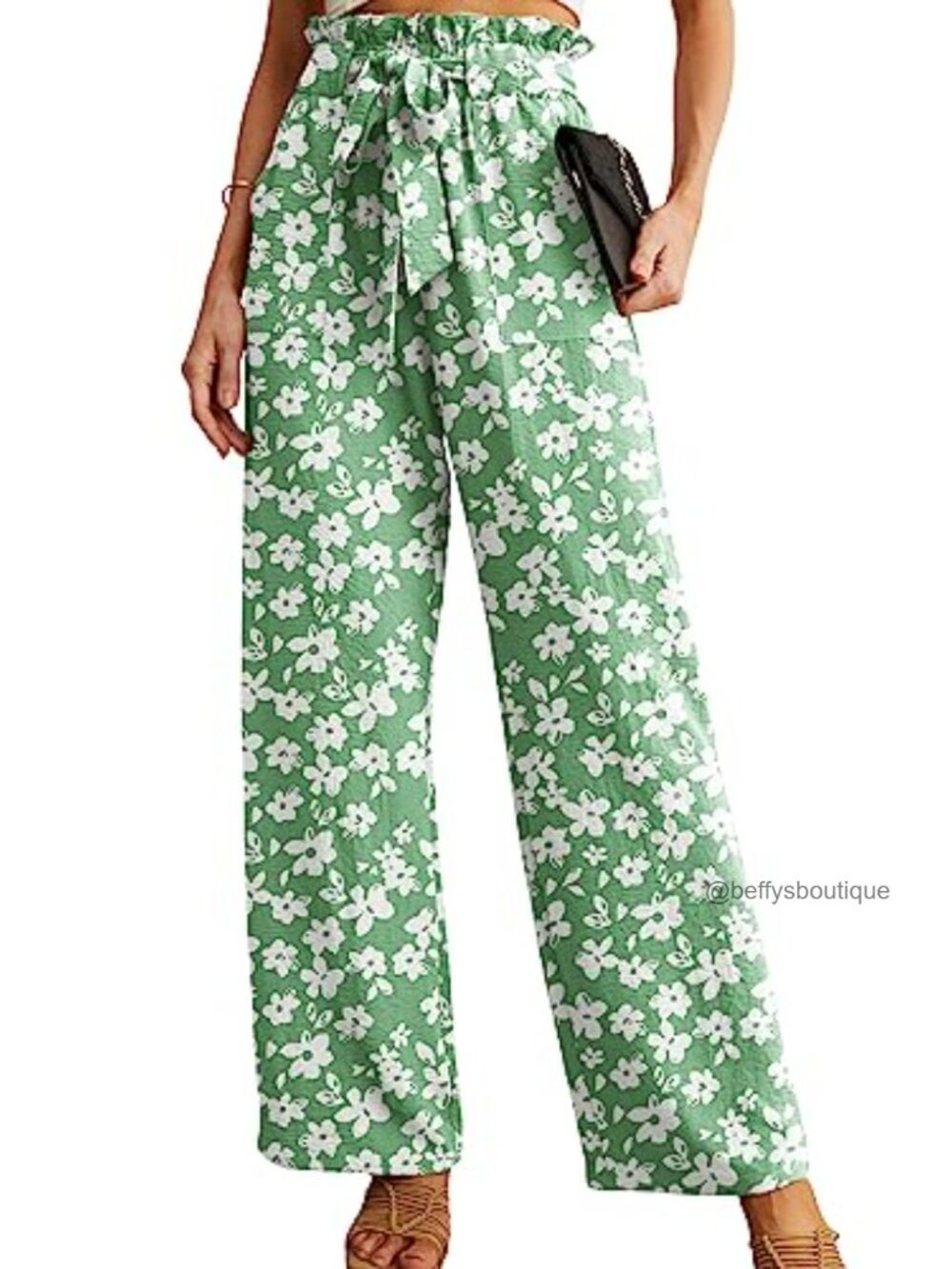 High Waist Wide Leg Palazzo Pants Adjustable Knot Ankle Trousers with Pockets